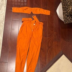 Camila Coelho Orange Belted High-Waist Jumpsuit with Strap Top